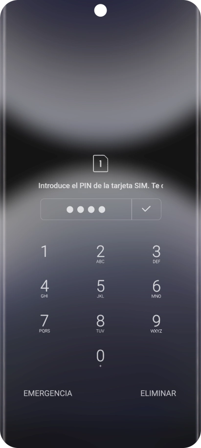 Si es necesario desbloquear la tarjeta SIM, introduce el código PIN y pulsa el icono de aceptar. Si es necesario desbloquear la tarjeta SIM, introduce el código PIN y pulsa el icono de aceptar.