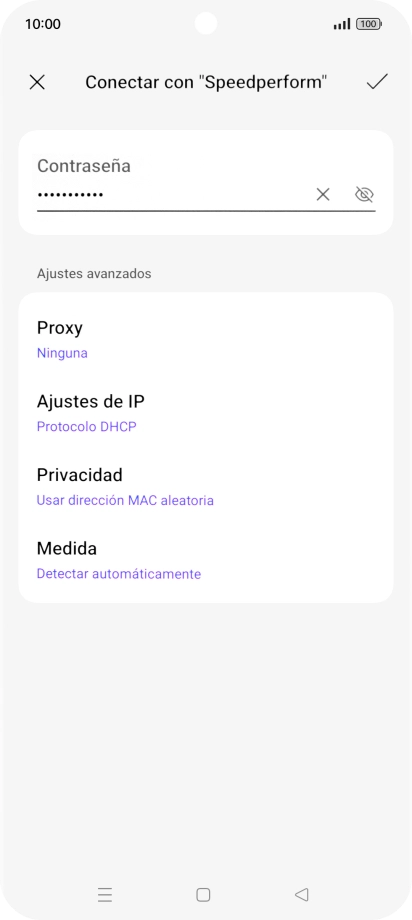 Introduce la contraseña de la red Wi-Fi y pulsa el icono de aceptar.