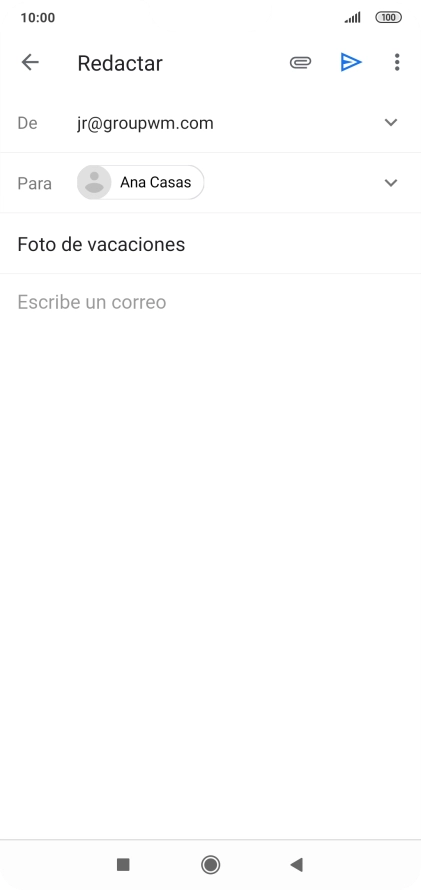 Pulsa en el campo de escritura  y escribe el texto del correo electrónico.