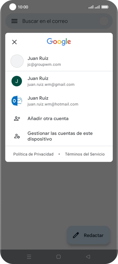 Pulsa la cuenta de correo electrónico deseada.