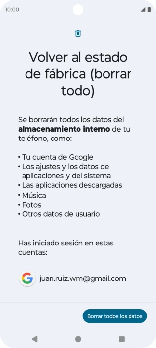 Pulsa Borrar todos los datos.