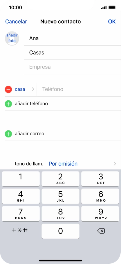 Pulsa Teléfono e introduce el número de teléfono deseado.