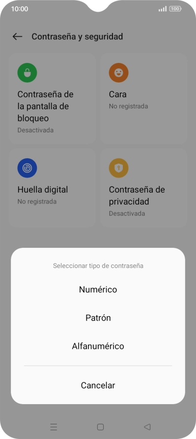 Pulsa el código de seguridad deseado y sigue las indicaciones de la pantalla para crear un código de seguridad del teléfono adicional.