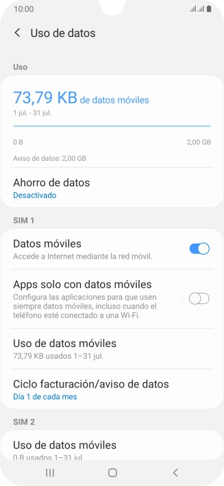El consumo total de datos se visualiza ahora en la pantalla.