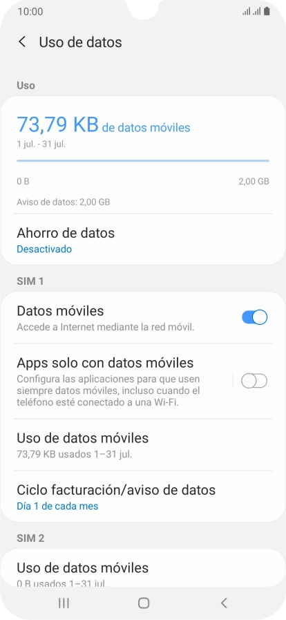 El consumo total de datos se visualiza ahora en la pantalla.