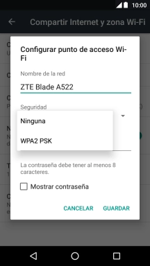 Pulsa WPA2 PSK para proteger la conexión wifi con una contraseña.
