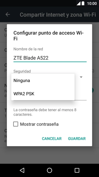 Pulsa WPA2 PSK para proteger la conexión wifi con una contraseña.