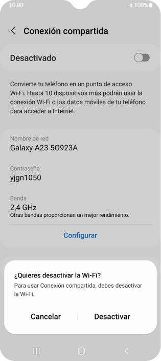 Si la función de wifi está activada, pulsa Desactivar.