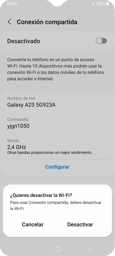 Si la función de wifi está activada, pulsa Desactivar.