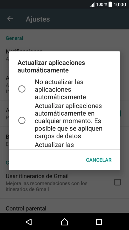 Pulsa No actualizar las aplicaciones automáticamente para desactivar la función.