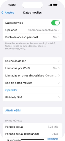 El consumo total aparece junto a Periodo actual.