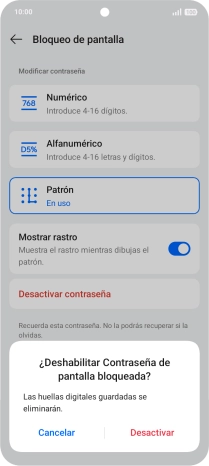 Pulsa Desactivar e introduce el código de seguridad extra que has creado anteriormente.