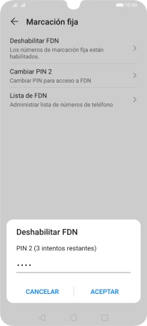 Introduce el código PIN2 y pulsa ACEPTAR.