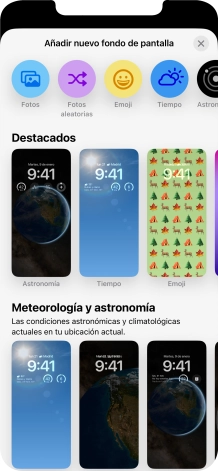 Pulsa una categoría y sigue las indicaciones de la pantalla para seleccionar la imagen de fondo deseada.