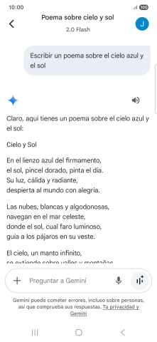 A Gemini le puedes pedir que genere un texto a partir de una descripción tuya.