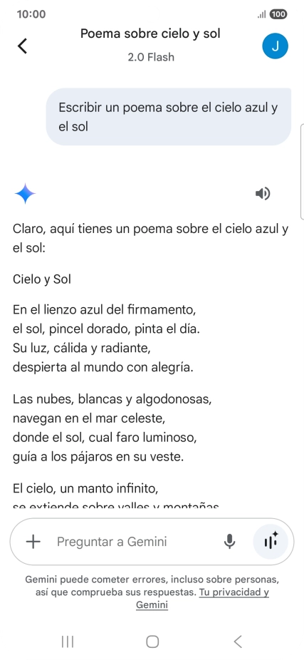 A Gemini le puedes pedir que genere un texto a partir de una descripción tuya.