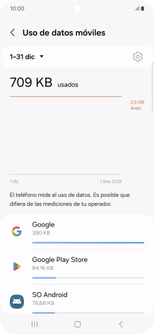 El consumo de datos por cada aplicación aparece bajo el nombre de la aplicación.