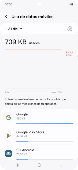 El consumo de datos por cada aplicación aparece bajo el nombre de la aplicación.