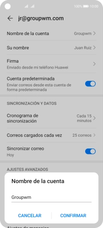 Introduce el nombre de la cuenta y pulsa CONFIRMAR.