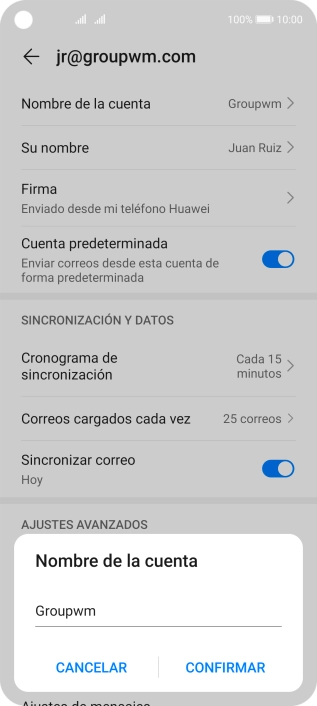 Introduce el nombre de la cuenta y pulsa CONFIRMAR.
