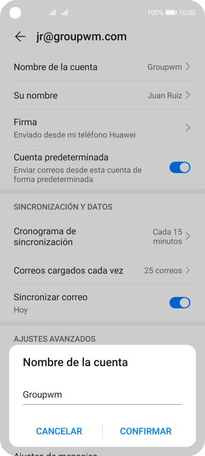 Introduce el nombre de la cuenta y pulsa CONFIRMAR.