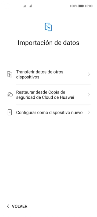 Puedes transferir el contenido de otro teléfono cuando activas tu teléfono por primera vez y cuando lo has restablecido. Cuando aparezca en la pantalla del teléfono esta imagen, ya está listo para la transmisión del contenido del otro teléfono.