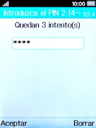 Introduce el código PIN2 y pulsa la tecla de selección izquierda.