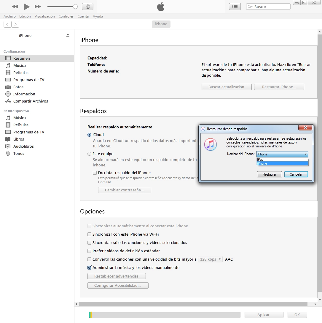 Haz clic en la copia de seguridad deseada.