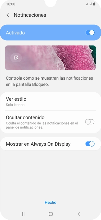 Pulsa el indicador junto a los ajustes deseados para activarlos o desactivarlos.