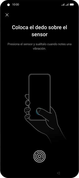 Sigue las indicaciones de la pantalla para crear una huella digital como código de seguridad.