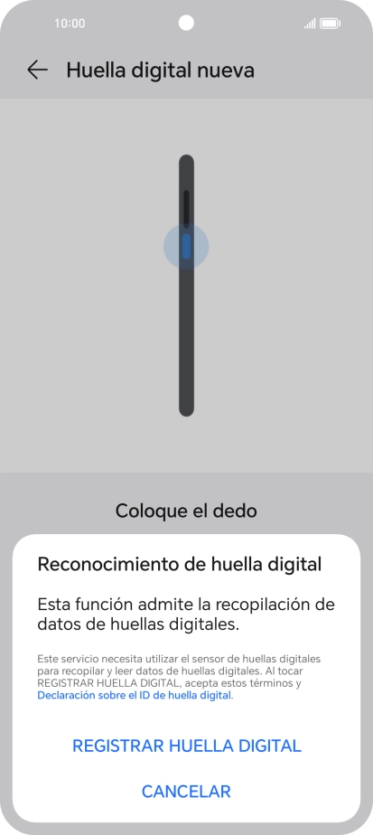 Pulsa REGISTRAR HUELLA DIGITAL.