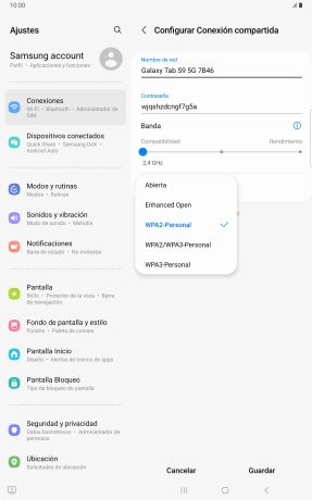 Pulsa WPA3-Personal para proteger la conexión wifi con una contraseña.