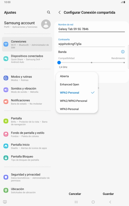 Pulsa WPA3-Personal para proteger la conexión wifi con una contraseña.