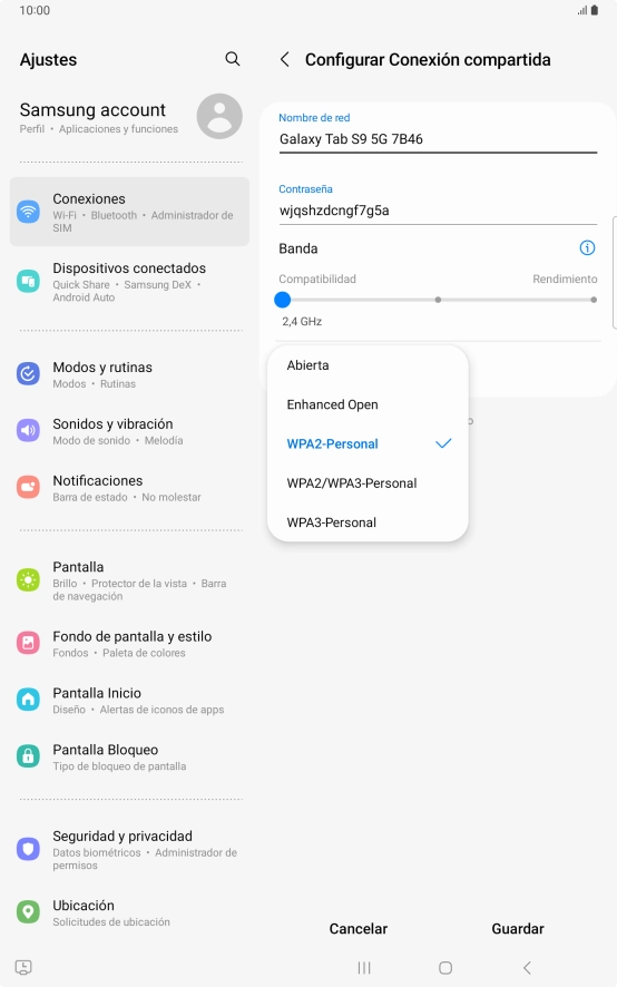Pulsa WPA3-Personal para proteger la conexión wifi con una contraseña.