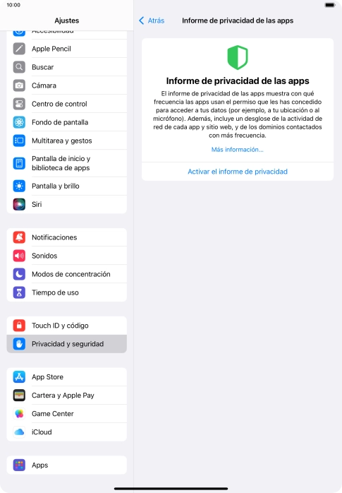 Pulsa Activar el informe de privacidad para activar la función.