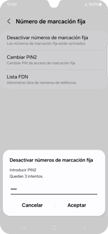 Introduce el código PIN2 y pulsa Aceptar.