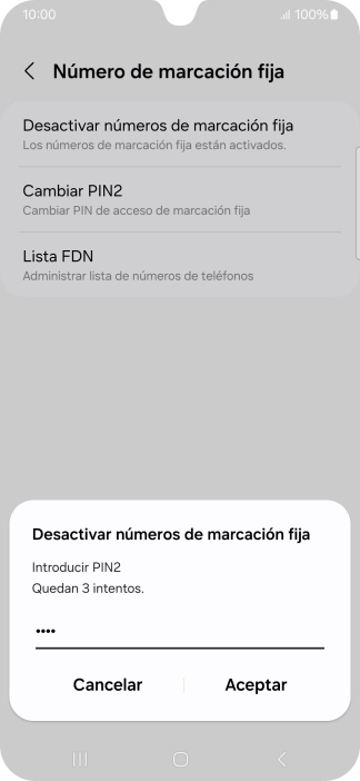 Introduce el código PIN2 y pulsa Aceptar.