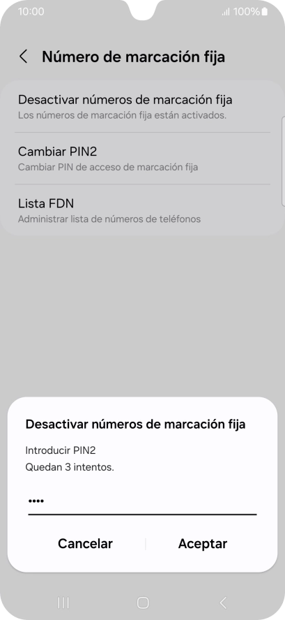 Introduce el código PIN2 y pulsa Aceptar.