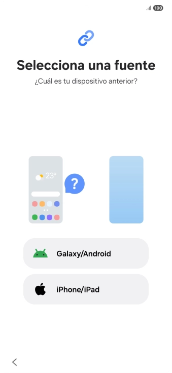 Pulsa el ajuste deseado y sigue las instrucciones de la pantalla para transferir el contenido del otro teléfono.