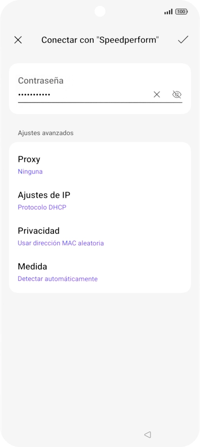 Introduce la contraseña de la red Wi-Fi y pulsa el icono de aceptar.