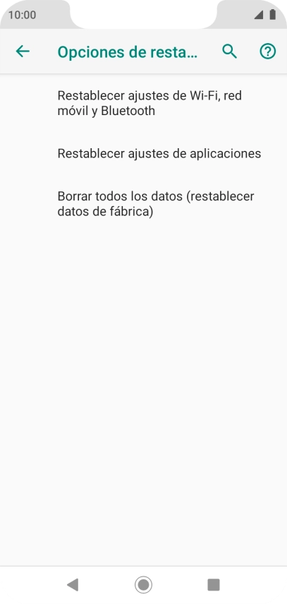 Pulsa Borrar todos los datos (restablecer datos de fábrica).