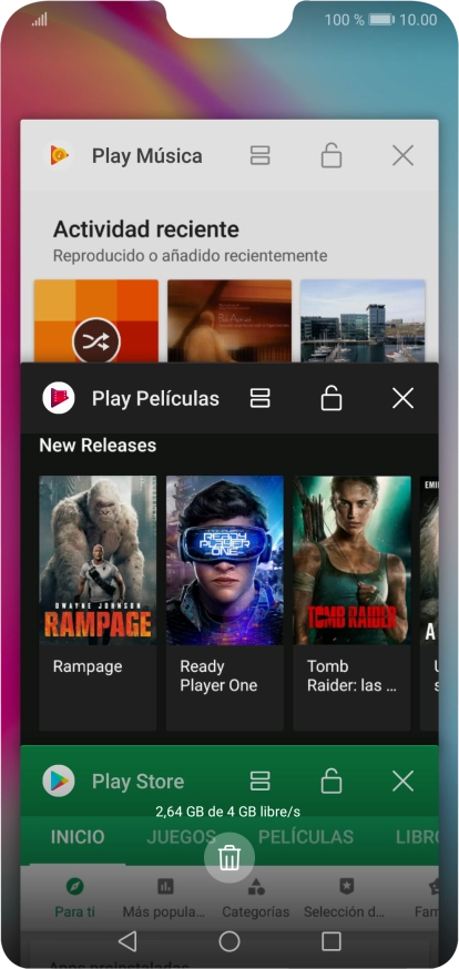 Para cerrar una sola aplicación en ejecución, desliza el dedo hacia la derecha sobre la aplicación deseada.