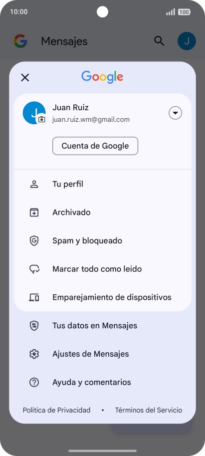 Pulsa Ajustes de Mensajes.