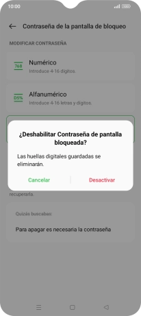 Pulsa Desactivar e introduce el código de seguridad extra que has creado anteriormente.