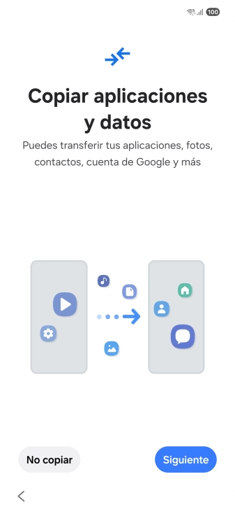 Puedes transferir el contenido de otro teléfono cuando activas tu teléfono por primera vez y cuando lo has restablecido. Cuando aparezca en la pantalla del teléfono esta imagen, ya está listo para la transmisión del contenido del otro teléfono.