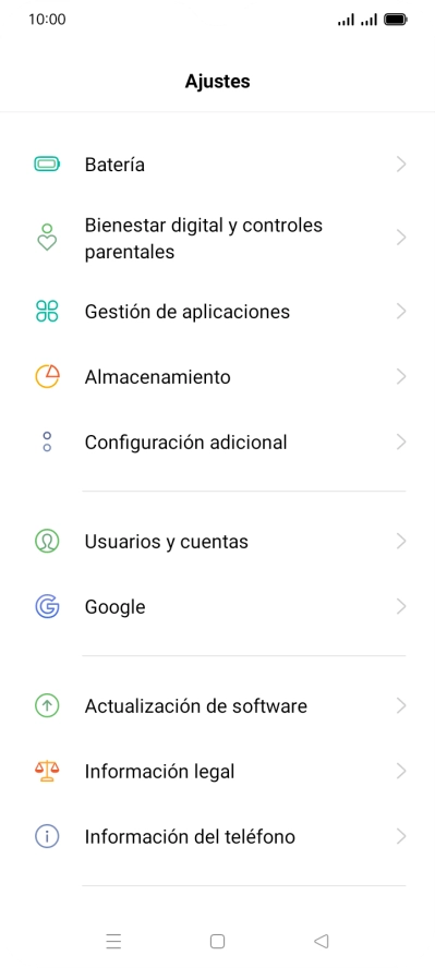 Pulsa Actualización de software. Si hay una versión de software nueva disponible, aparecerá ahora en la pantalla. Sigue las indicaciones de la pantalla para actualizar el software del teléfono.