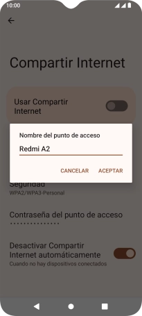 Introduce el nombre deseado de la conexión wifi y pulsa ACEPTAR.