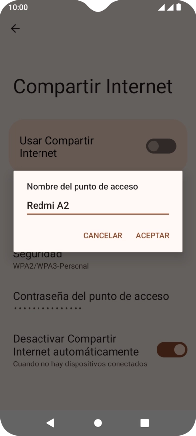 Introduce el nombre deseado de la conexión wifi y pulsa ACEPTAR.
