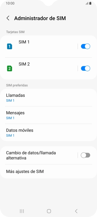 Pulsa el indicador para activar o desactivar el uso de la tarjeta SIM.