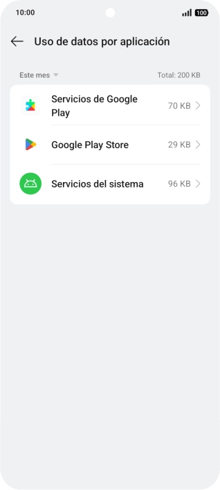 El consumo de datos por cada aplicación aparece bajo el nombre de la aplicación.